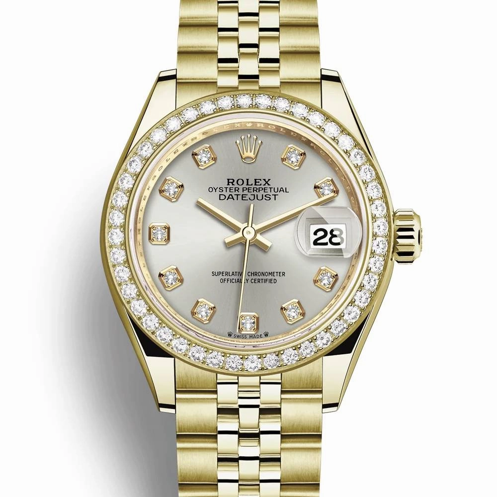 Rolex Lady Datejust 28mm - Ref: 279138rbr-0020 - Silver Dial, 18K Yellow Gold Jubilee Bracelet Women's Watch