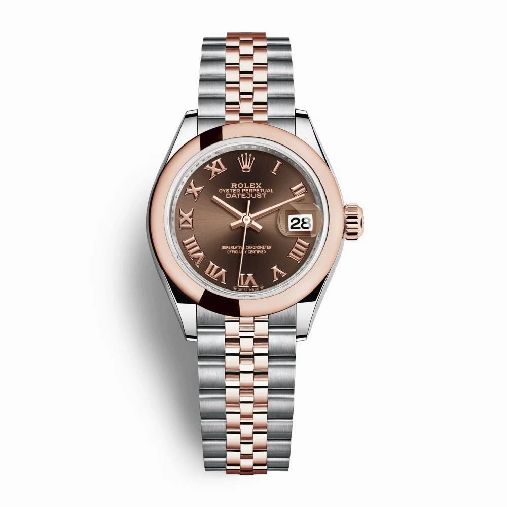 Rolex Lady-Datejust 28mm - Ref: 279161-0009 - Chocolate Roman Dial, Two Tone Stainless Steel & 18K Rose Gold Jubilee Bracelet Women's Watch