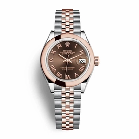 Rolex Lady-Datejust 28mm - Ref: 279161-0009 - Chocolate Roman Dial, Two Tone Stainless Steel & 18K Rose Gold Jubilee Bracelet Women's Watch