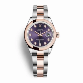 Rolex Lady-Datejust 28mm - Ref: 279161-0016 - Aubergine Purple Diamond Dial, Two Tone Stainless Steel & 18K Rose Gold Oyster Bracelet Women's Watch