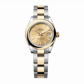 Rolex Lady-Datejust 28mm - Ref: 279163-0002 - Champagne Stick Dial, Two Tone Stainless Steel & 18K Yellow Gold Oyster Bracelet Women's Watch