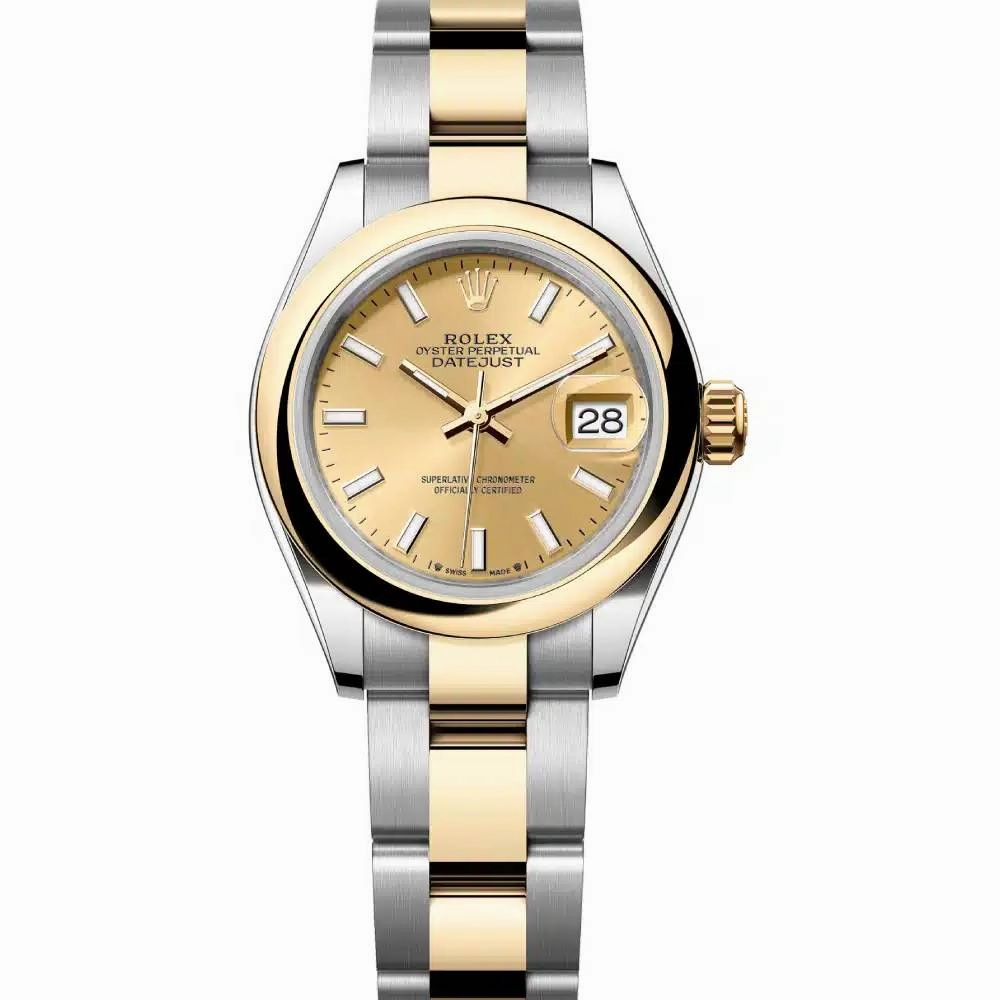 Rolex Lady-Datejust 28mm - Ref: 279163-0002 - Champagne Stick Dial, Two Tone Stainless Steel & 18K Yellow Gold Oyster Bracelet Women's Watch