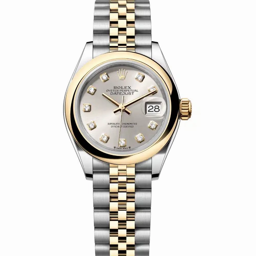 Rolex Lady-Datejust 28mm - Ref: 279163-0007 - Silver Diamond Dial, Two Tone Stainless Steel & 18K Yellow Gold Jubilee Bracelet Women's Watch