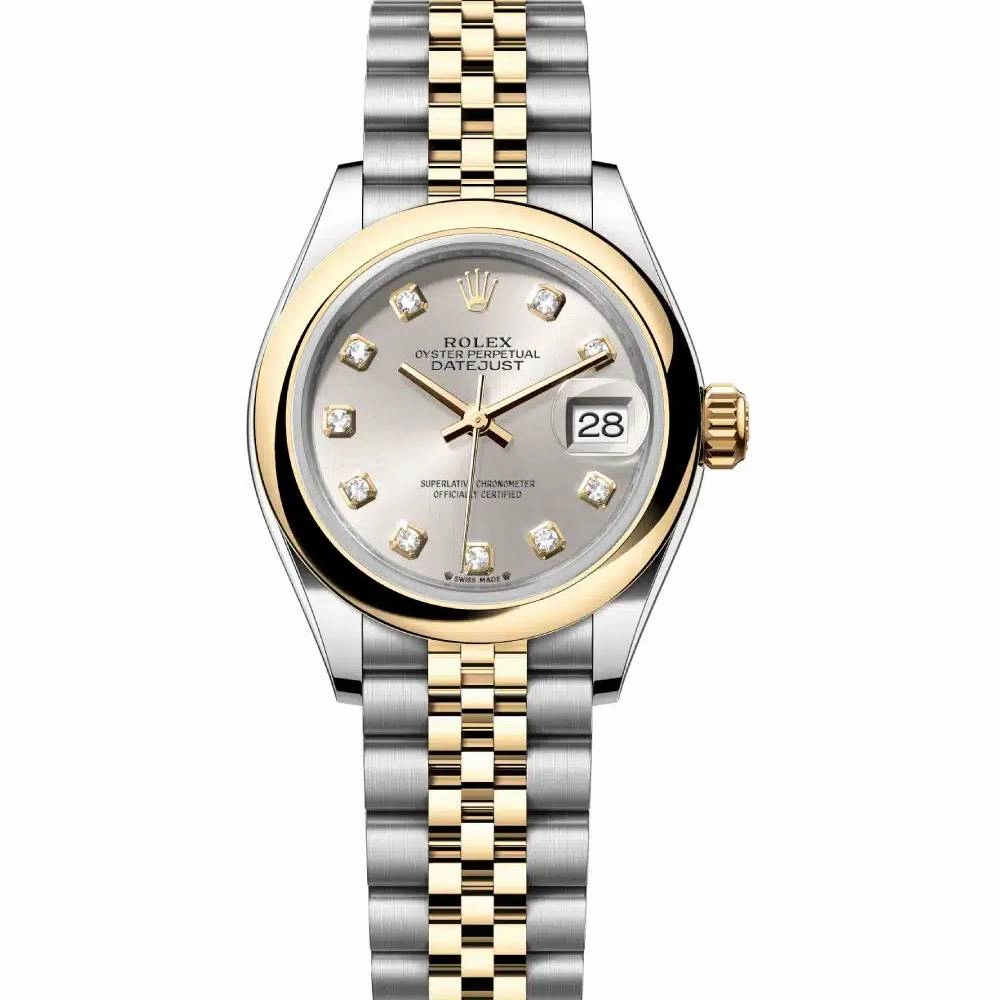 Rolex Lady-Datejust 28mm - Ref: 279163-0007 - Silver Diamond Dial, Two Tone Stainless Steel & 18K Yellow Gold Jubilee Bracelet Women's Watch