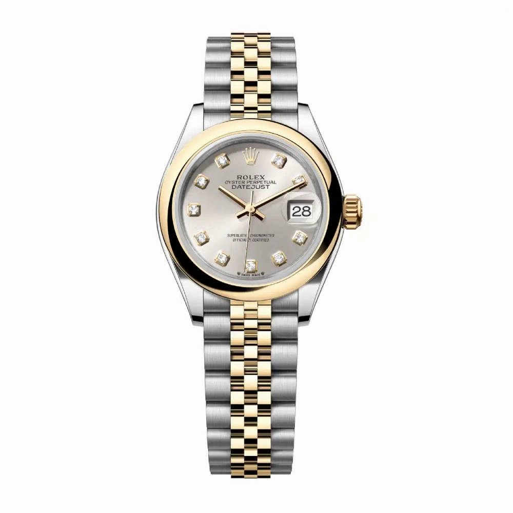 Rolex Lady-Datejust 28mm - Ref: 279163-0007 - Silver Diamond Dial, Two Tone Stainless Steel & 18K Yellow Gold Jubilee Bracelet Women's Watch