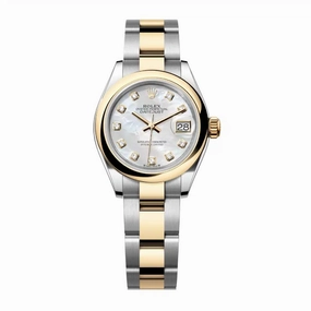 Rolex Lady-Datejust 28mm - Ref: 279163-0014 - White Mother of Pearl Diamond Dial, Two Tone Stainless Steel & 18K Yellow Gold Oyster Bracelet Women's Watch