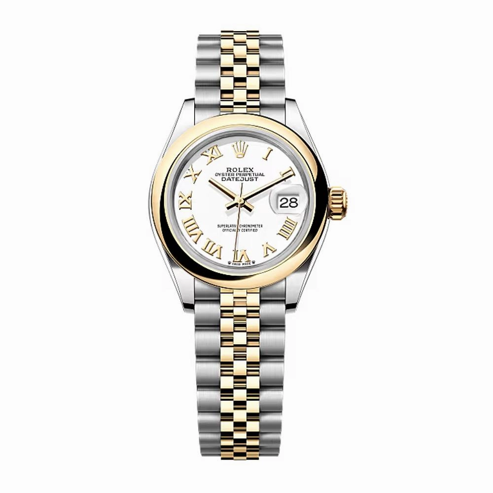 Rolex Lady-Datejust 28mm - Ref: 279163-0023 - White Roman Dial, Two Tone Stainless Steel & 18K Yellow Gold Jubilee Bracelet Women's Watch
