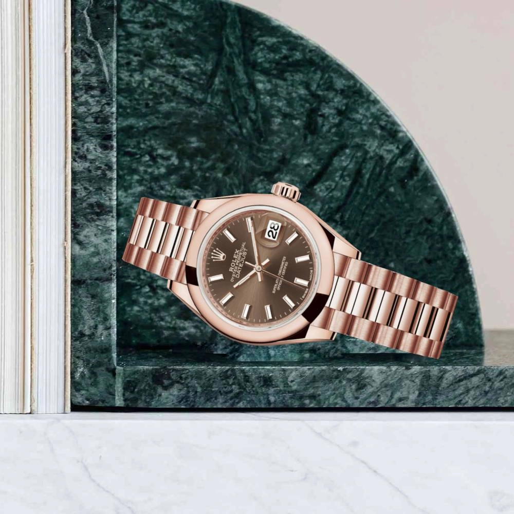 Rolex Lady Datejust 28mm - Ref: 279165-0007 - Chocolate Dial, 18K Rose Gold President Bracelet Women's Watch