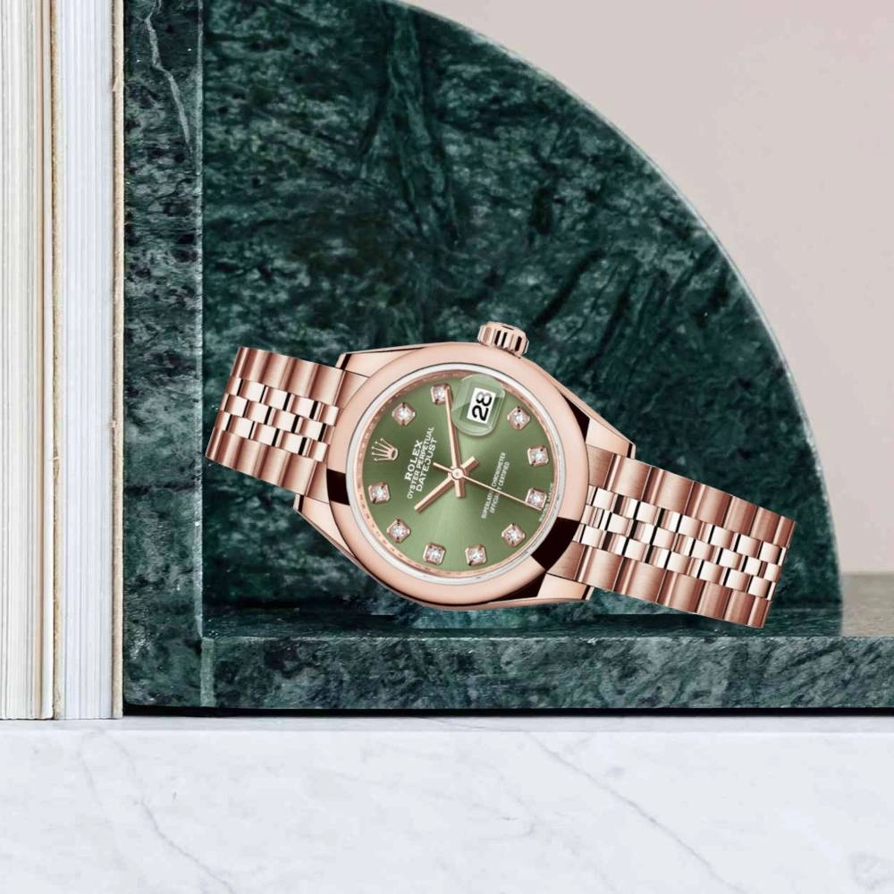 Rolex Lady Datejust 28mm - Ref: 279165-0012 - Green Dial, 18K Rose Gold Jubilee Bracelet Women's Watch