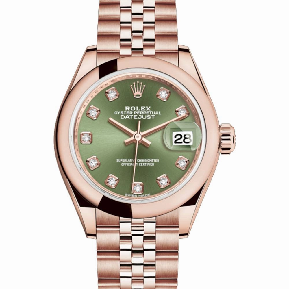 Rolex Lady Datejust 28mm - Ref: 279165-0012 - Green Dial, 18K Rose Gold Jubilee Bracelet Women's Watch