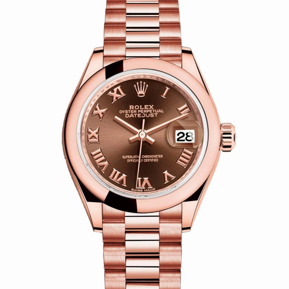 Rolex Lady Datejust 28mm - Ref: 279165-0013 - Chocolate Dial, 18K Rose Gold President Bracelet Women's Watch