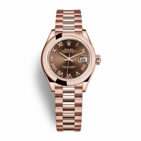 Rolex Lady Datejust 28mm - Ref: 279165-0013 - Chocolate Dial, 18K Rose Gold President Bracelet Women's Watch