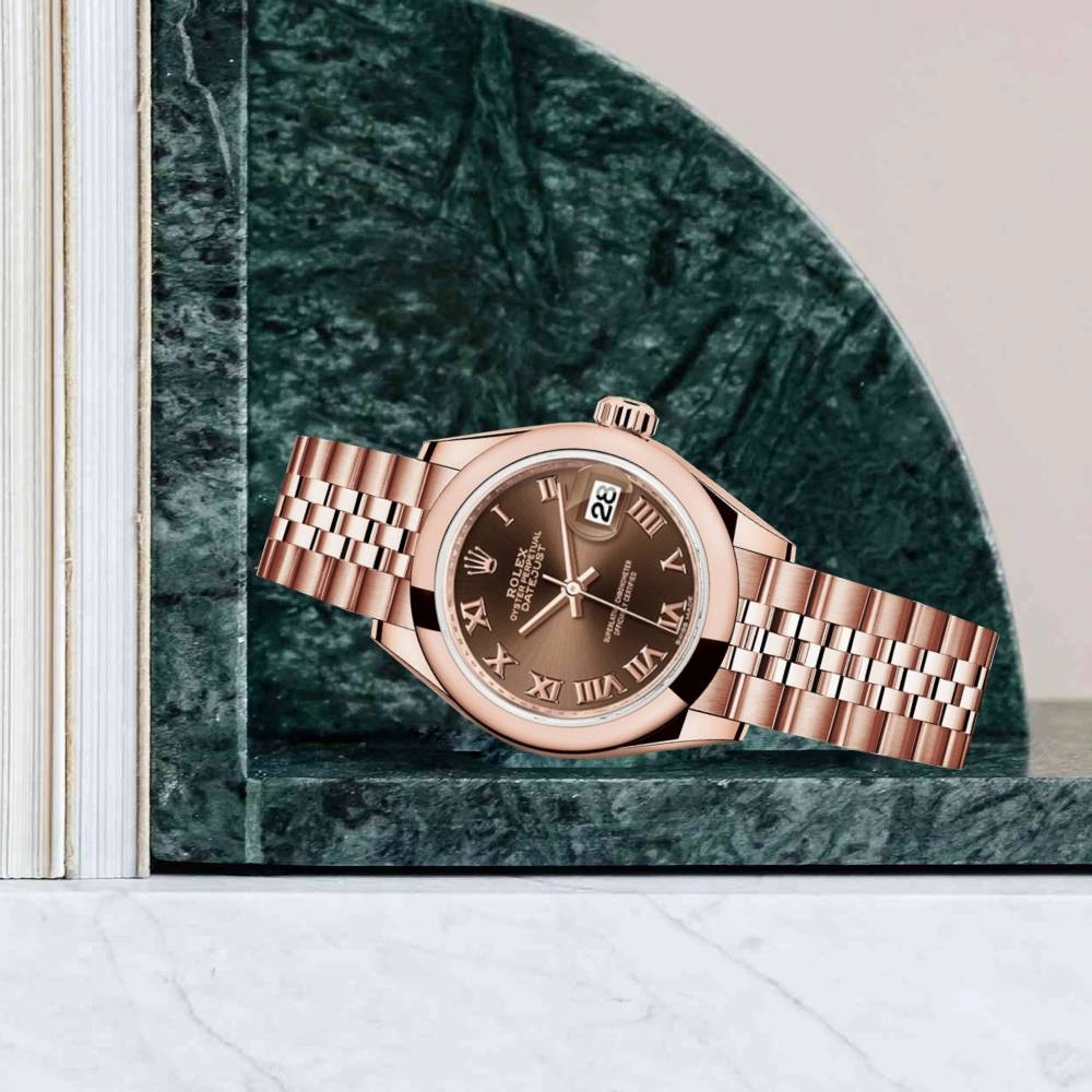 Rolex Lady Datejust 28mm - Ref: 279165-0014 - Chocolate Dial, 18K Rose Gold Jubilee Bracelet Women's Watch