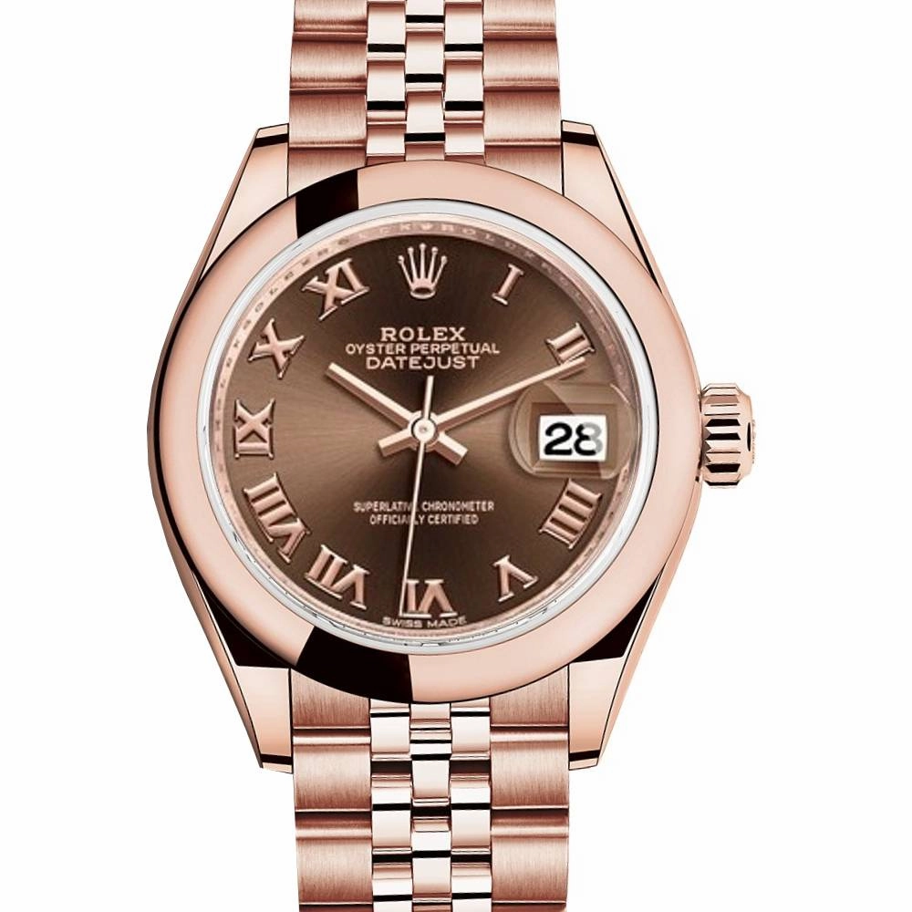 Rolex Lady Datejust 28mm - Ref: 279165-0014 - Chocolate Dial, 18K Rose Gold Jubilee Bracelet Women's Watch