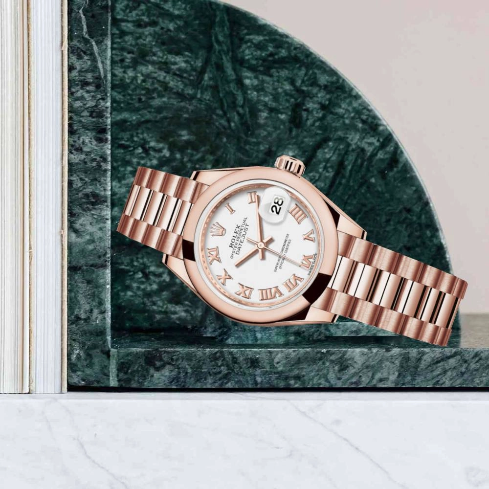 Rolex Lady Datejust 28mm - Ref: 279165-0021 - White Dial, 18K Rose Gold President Bracelet Women's Watch