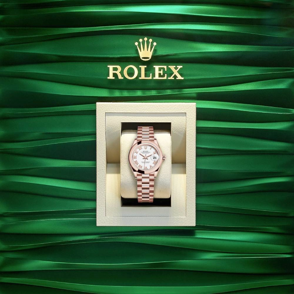 Rolex Lady Datejust 28mm - Ref: 279165-0021 - White Dial, 18K Rose Gold President Bracelet Women's Watch