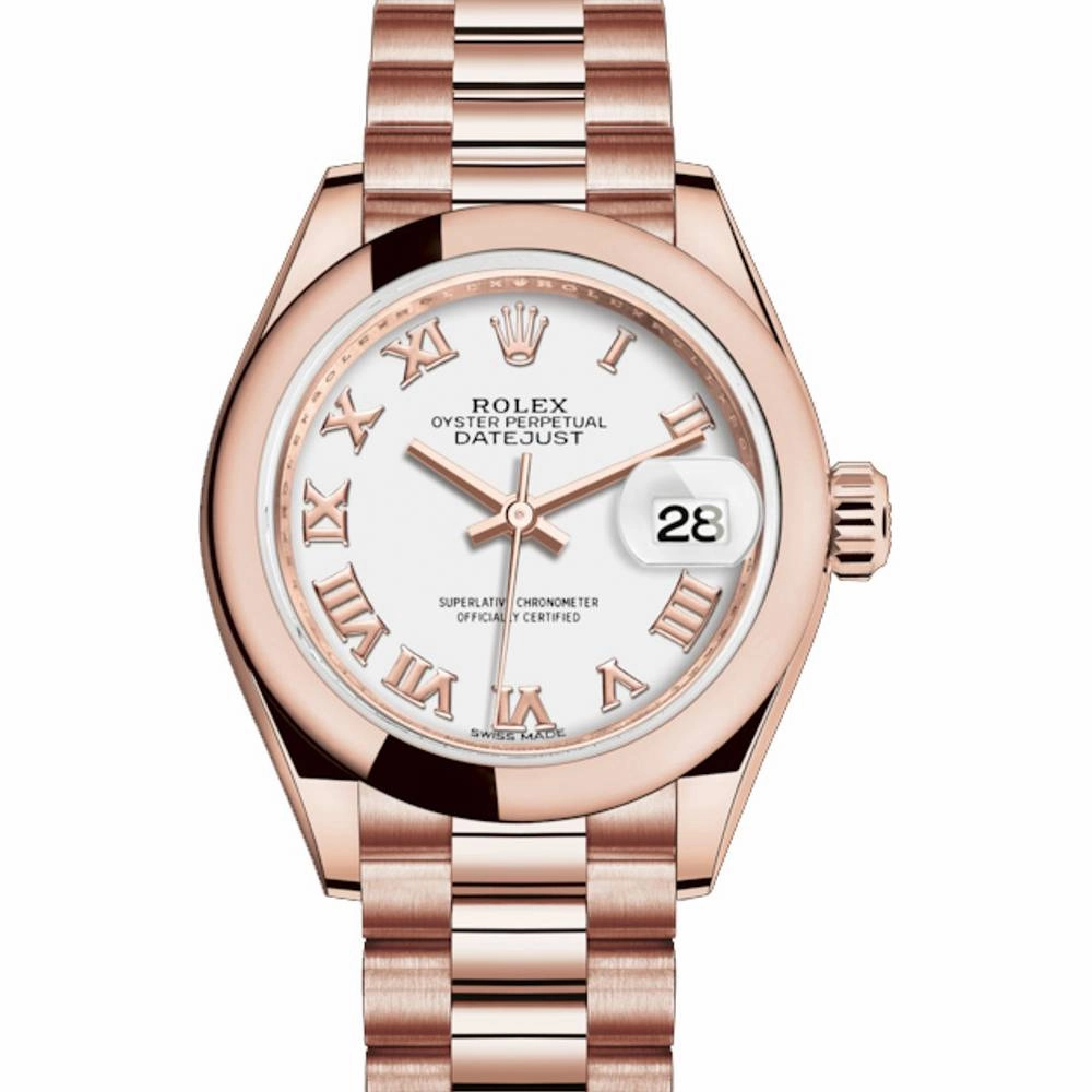 Rolex Lady Datejust 28mm - Ref: 279165-0021 - White Dial, 18K Rose Gold President Bracelet Women's Watch