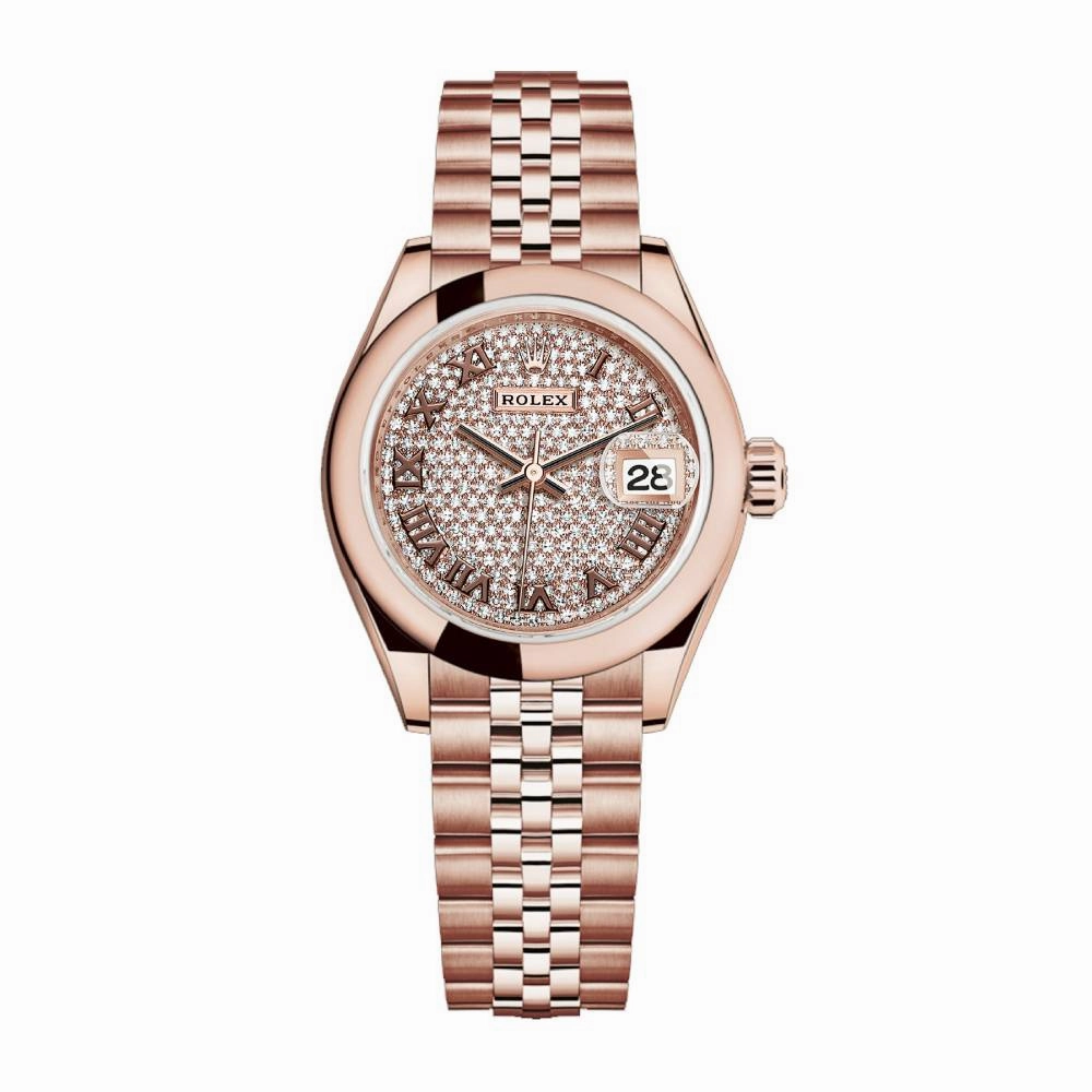 Rolex Lady Datejust 28mm - Ref: 279165-0024 - Diamond Pave Dial, 18K Rose Gold Jubilee Bracelet Women's Watch