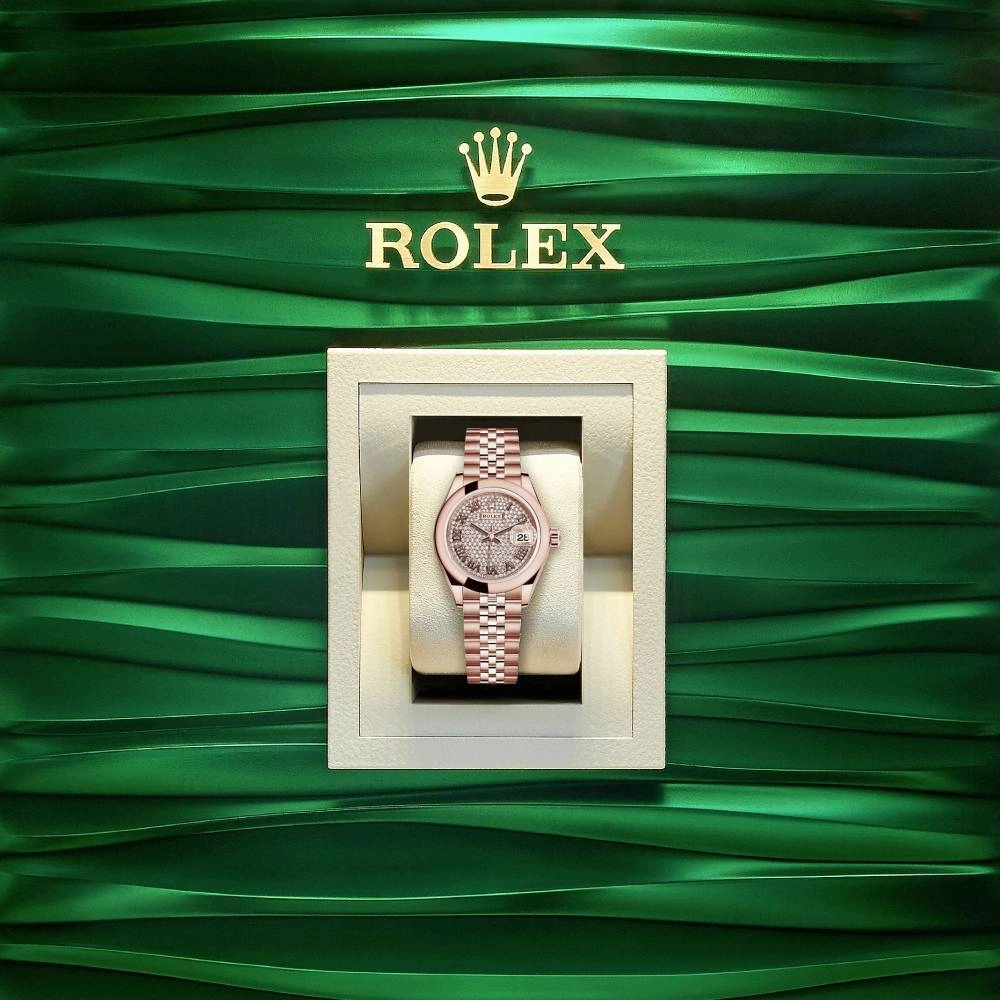 Rolex Lady Datejust 28mm - Ref: 279165-0024 - Diamond Pave Dial, 18K Rose Gold Jubilee Bracelet Women's Watch
