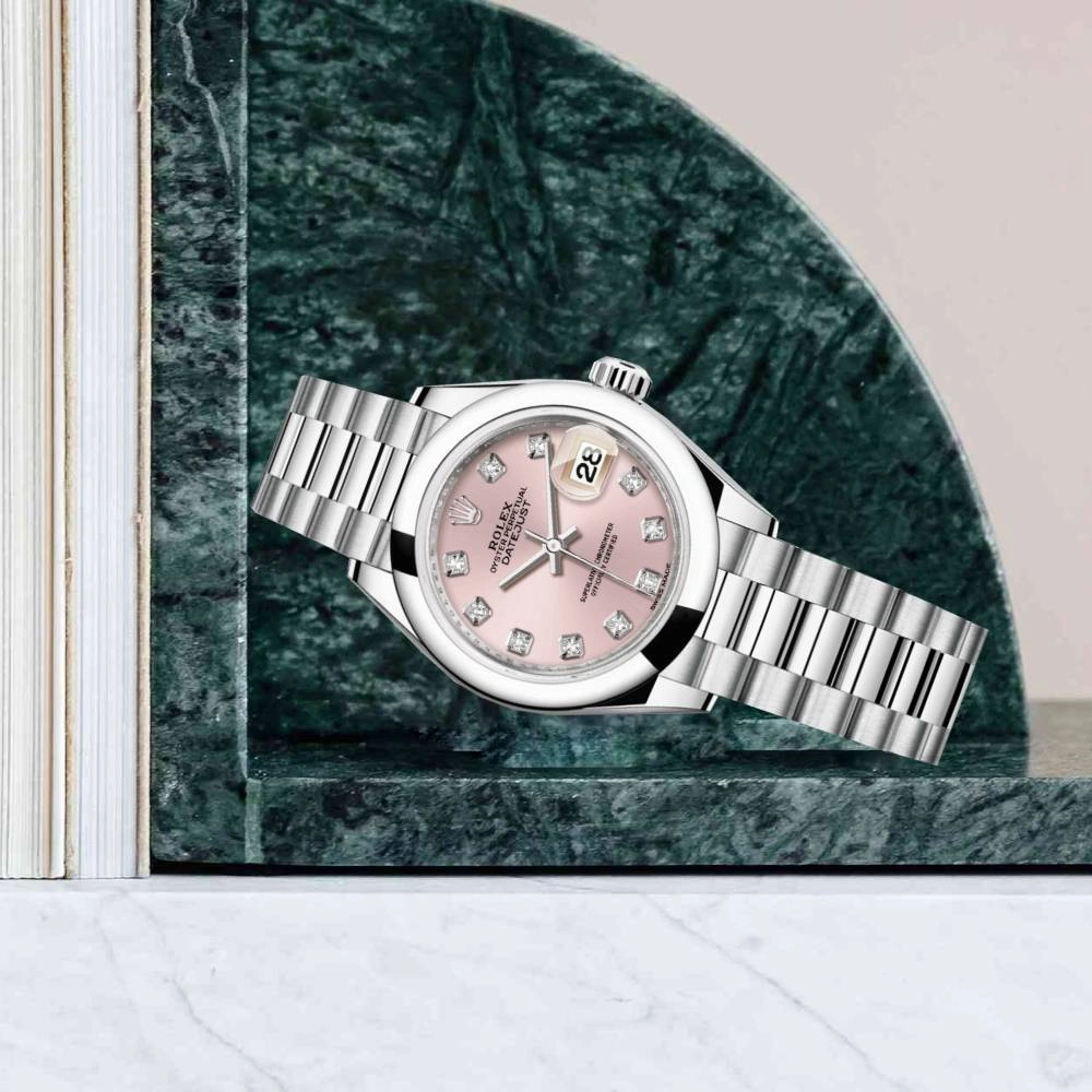 Rolex Lady-Datejust 28mm - Ref: 279166-0005 - Pink Diamond Dial, Platinum President Bracelet Women's Watch