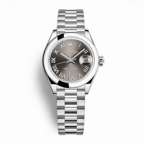 Rolex Lady-Datejust 28mm - Ref: 279166-0010 - Grey Roman Dial, Platinum Presidential Bracelet Women's Watch