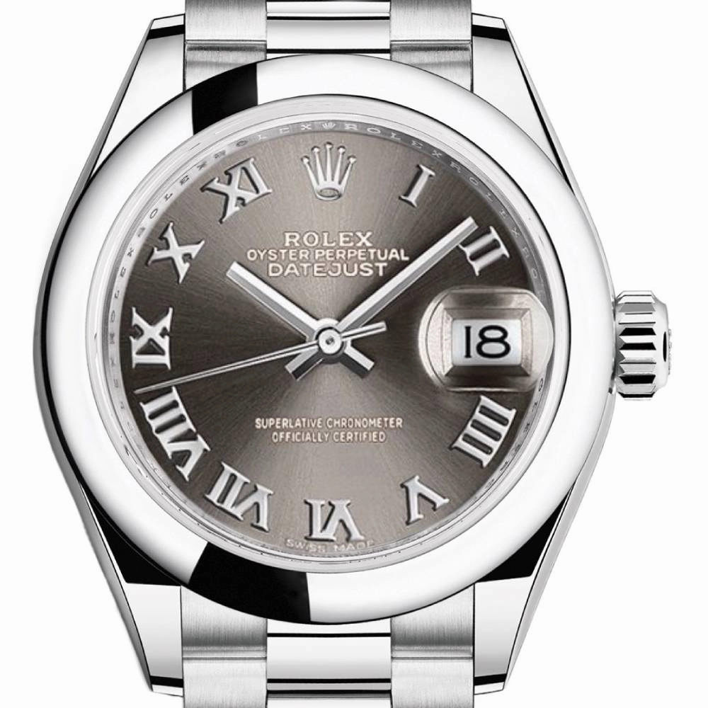 Rolex Lady-Datejust 28mm - Ref: 279166-0010 - Grey Roman Dial, Platinum Presidential Bracelet Women's Watch