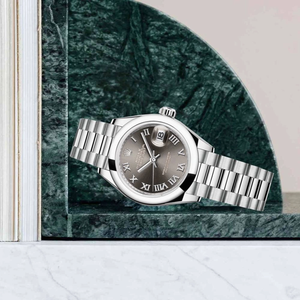 Rolex Lady-Datejust 28mm - Ref: 279166-0010 - Grey Roman Dial, Platinum Presidential Bracelet Women's Watch
