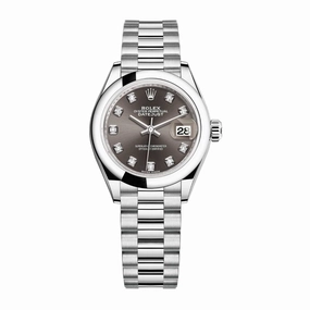 Rolex Lady-Datejust 28mm - Ref: 279166-0011 - Dark Grey Diamond Dial, Platinum President Bracelet Women's Watch