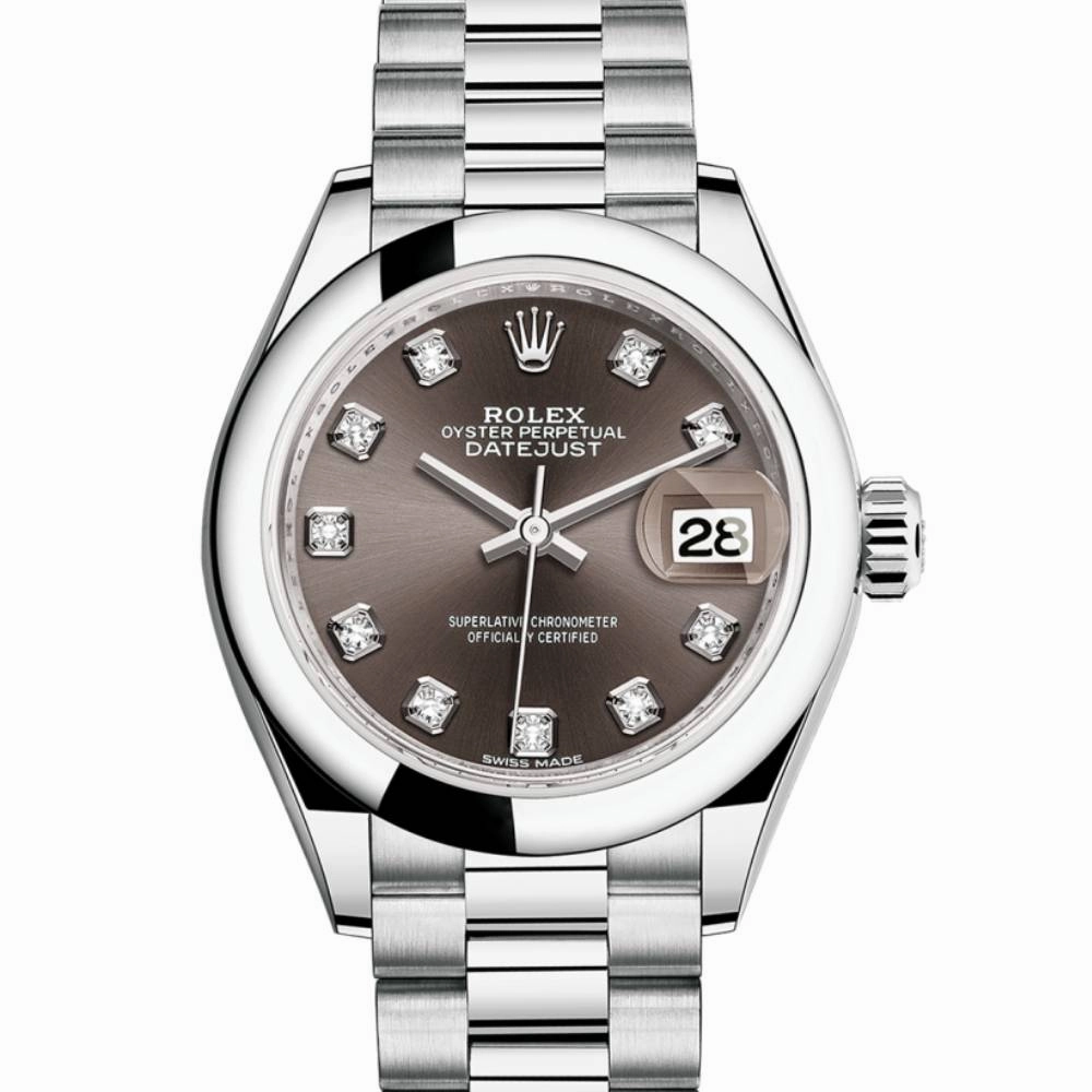 Rolex Lady-Datejust 28mm - Ref: 279166-0011 - Dark Grey Diamond Dial, Platinum President Bracelet Women's Watch
