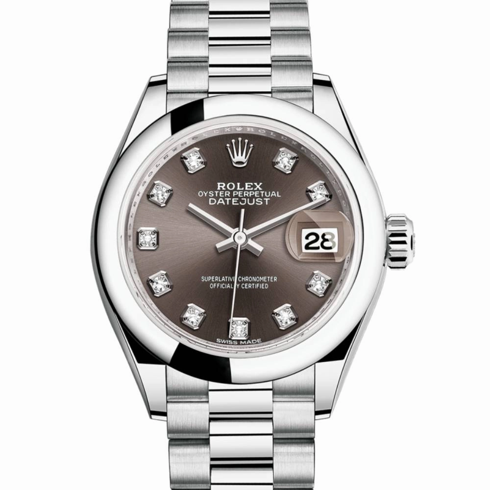 Rolex Lady-Datejust 28mm - Ref: 279166-0011 - Dark Grey Diamond Dial, Platinum President Bracelet Women's Watch