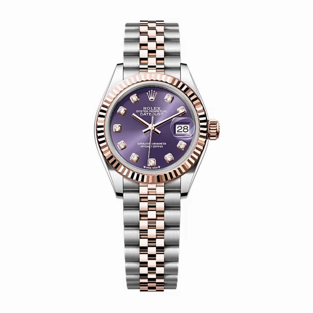 Rolex Lady-Datejust 28mm - Ref: 279171-0015 - Aubergine Purple Diamond Dial, Two Tone Stainless Steel & 18K Rose Gold Jubilee Bracelet Women's Watch