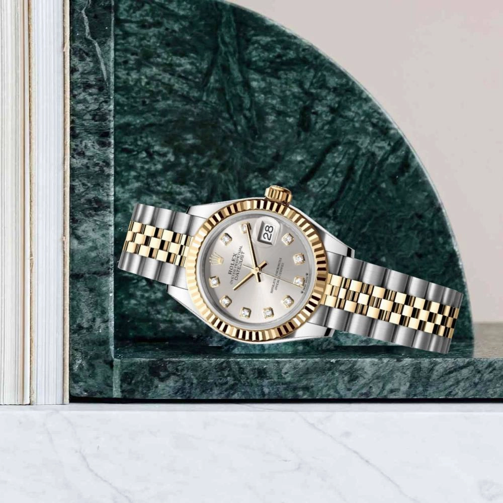Rolex Lady-Datejust 28mm - Ref: 279173-0007 - Silver Diamond Dial, Two Tone Stainless Steel & 18K Yellow Gold Jubilee Bracelet Women's Watch