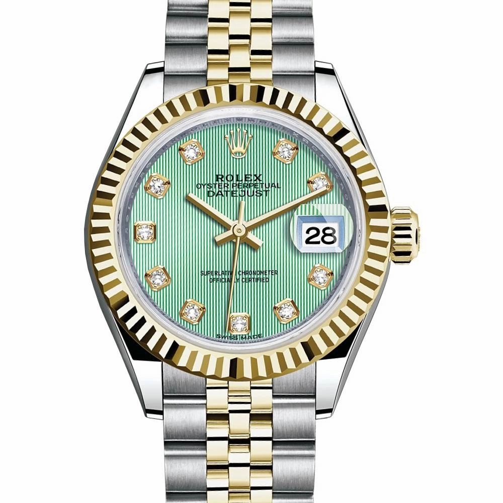 Rolex Lady-Datejust 28mm - Ref: 279173-0015 - Mint Green Diamond Dial, Two Tone Stainless Steel & 18K Yellow Gold Jubilee Bracelet Women's Watch