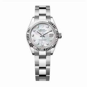 Rolex Lady-Datejust 28mm - Ref: 279174-0010 - White Mother of Pearl Diamond Dial, Stainless Steel Oyster Bracelet Women's Watch