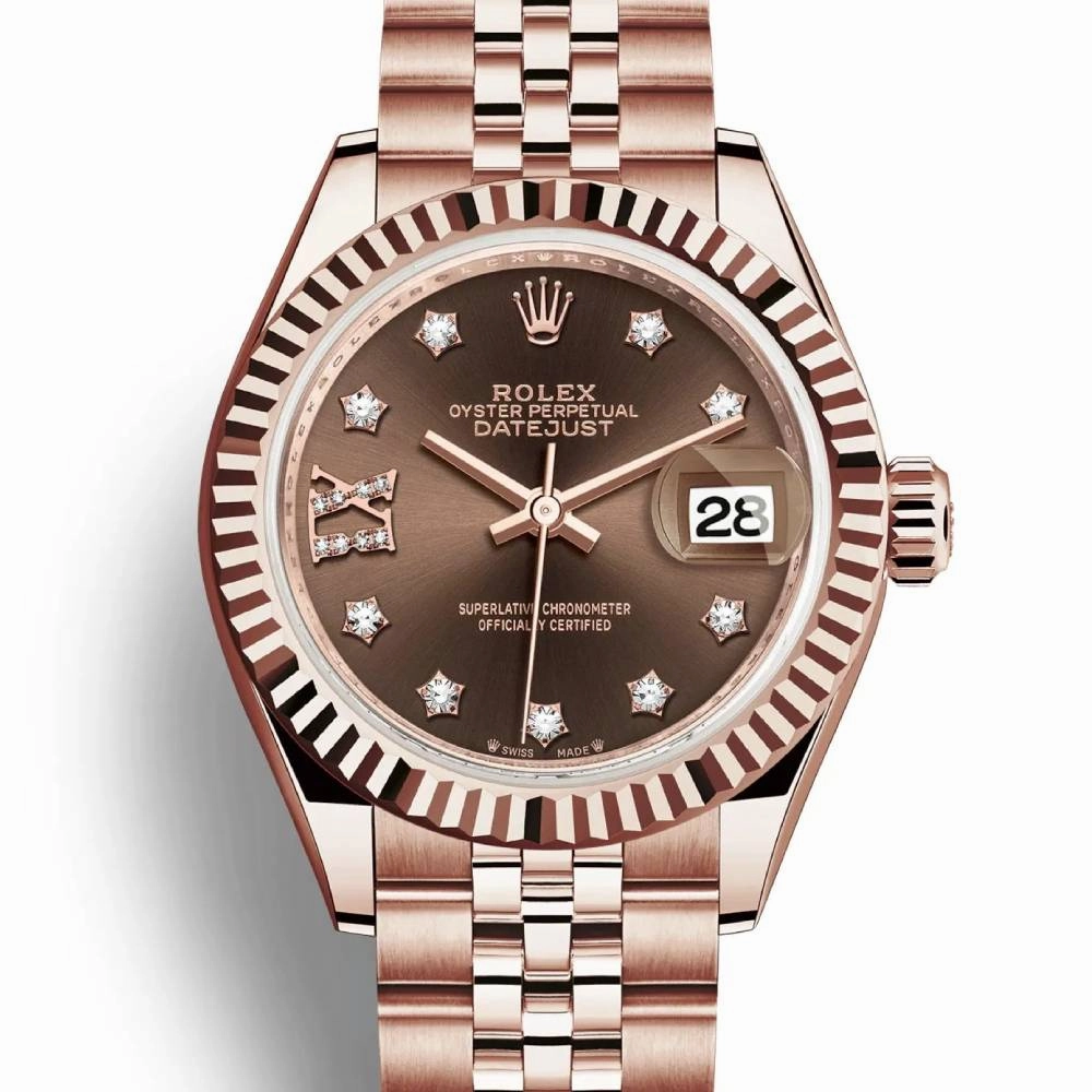 Rolex Lady Datejust 28mm - Ref: 279175-0004 - Chocolate Dial, 18K Rose Gold Jubilee Bracelet Women's Watch
