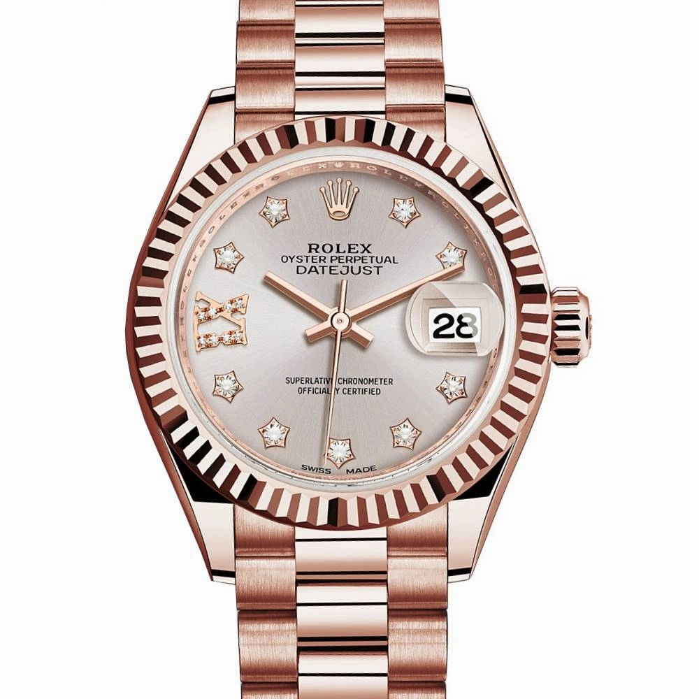 Rolex Lady-Datejust 28mm - Ref: 279175-0005 - Sundust Diamond Dial, 18K Rose Gold President Bracelet Women's Watch