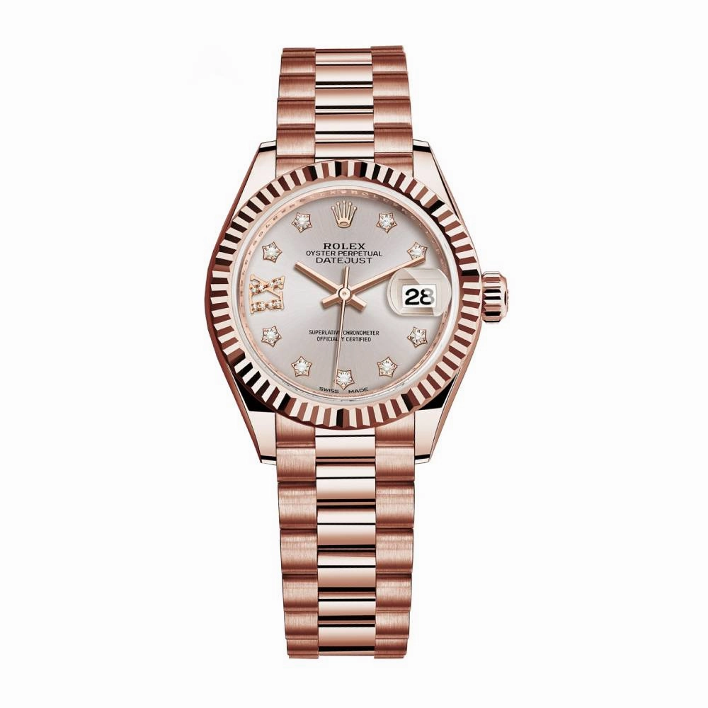 Rolex Lady-Datejust 28mm - Ref: 279175-0005 - Sundust Diamond Dial, 18K Rose Gold President Bracelet Women's Watch
