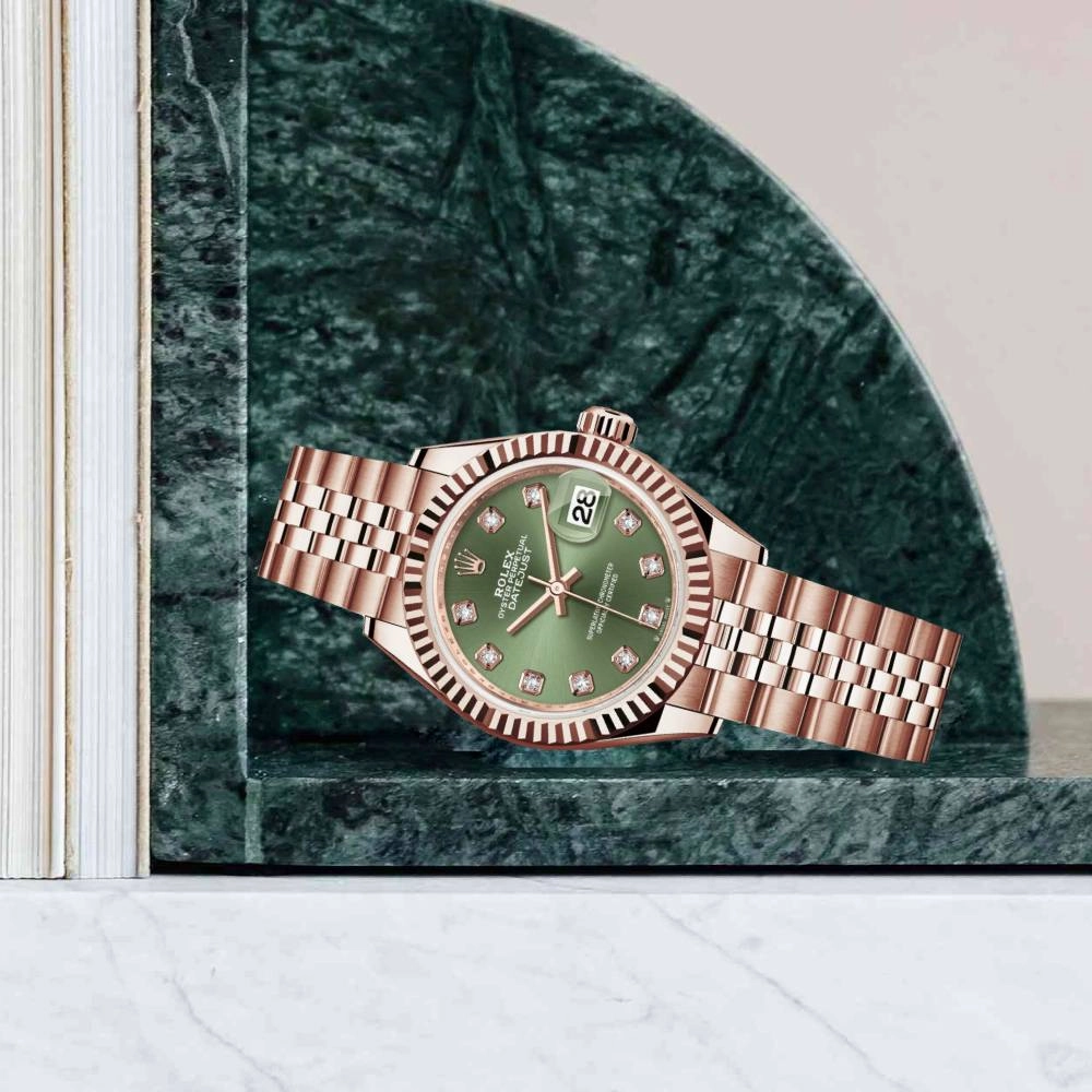 Rolex Lady Datejust 28mm - Ref: 279175-0013 - Green Dial, 18K Rose Gold Jubilee Bracelet Women's Watch