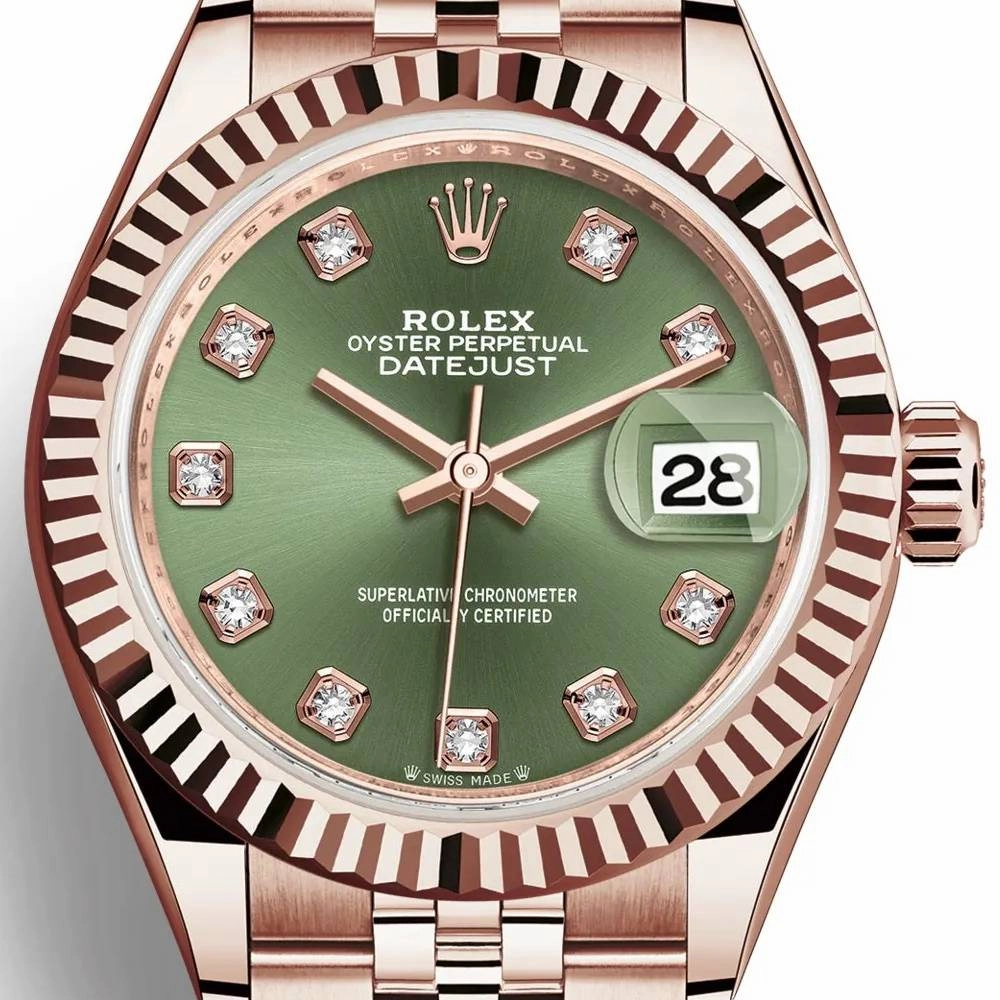 Rolex Lady Datejust 28mm - Ref: 279175-0013 - Green Dial, 18K Rose Gold Jubilee Bracelet Women's Watch