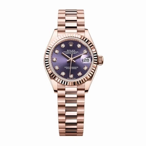 Rolex Lady Datejust 28mm - Ref: 279175-0019 - Aubergine Purple Diamond Dial, 18K Rose Gold President Bracelet Women's Watch