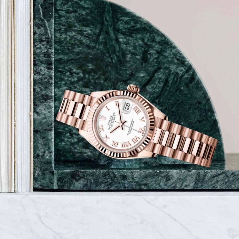 Rolex Lady Datejust 28mm - Ref: 279175-0021 - White Dial, 18K Rose Gold President Bracelet Women's Watch