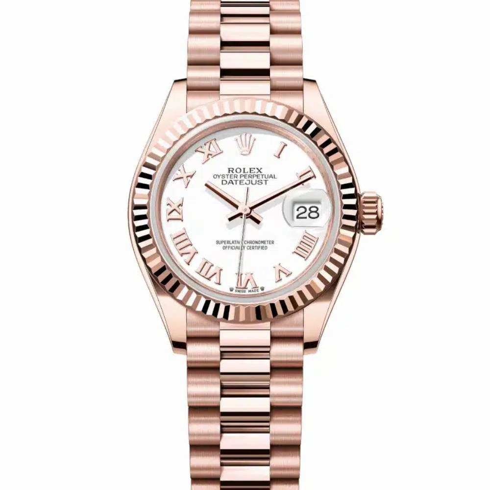 Rolex Lady Datejust 28mm - Ref: 279175-0021 - White Dial, 18K Rose Gold President Bracelet Women's Watch