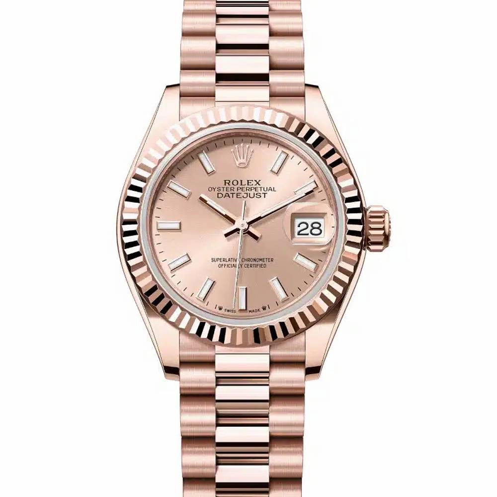 Rolex Lady-Datejust 28mm - Ref: 279175-0025 - Rose Stick Dial, 18K Rose Gold Presidential Bracelet Women's Watch
