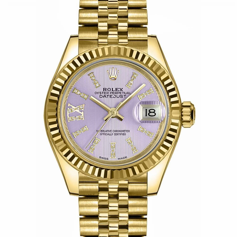 Rolex Lady-Datejust 28mm - Ref: 279178-0012 - Lilac Diamond Dial, 18K Yellow Gold Jubilee Bracelet Women's Watch