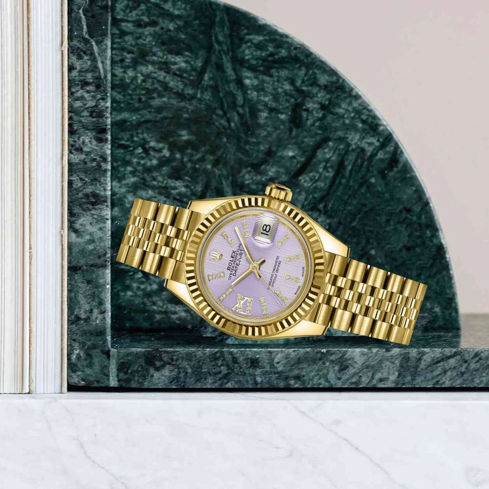 Rolex Lady-Datejust 28mm - Ref: 279178-0012 - Lilac Diamond Dial, 18K Yellow Gold Jubilee Bracelet Women's Watch