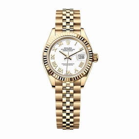 Rolex Lady-Datejust 28mm - Ref: 279178-0030 - White Roman Dial, 18K Yellow Gold Jubilee Bracelet Women's Watch