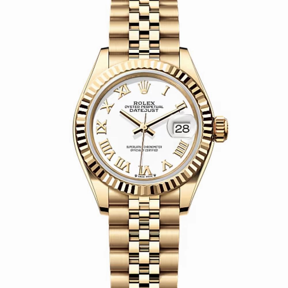 Rolex Lady-Datejust 28mm - Ref: 279178-0030 - White Roman Dial, 18K Yellow Gold Jubilee Bracelet Women's Watch
