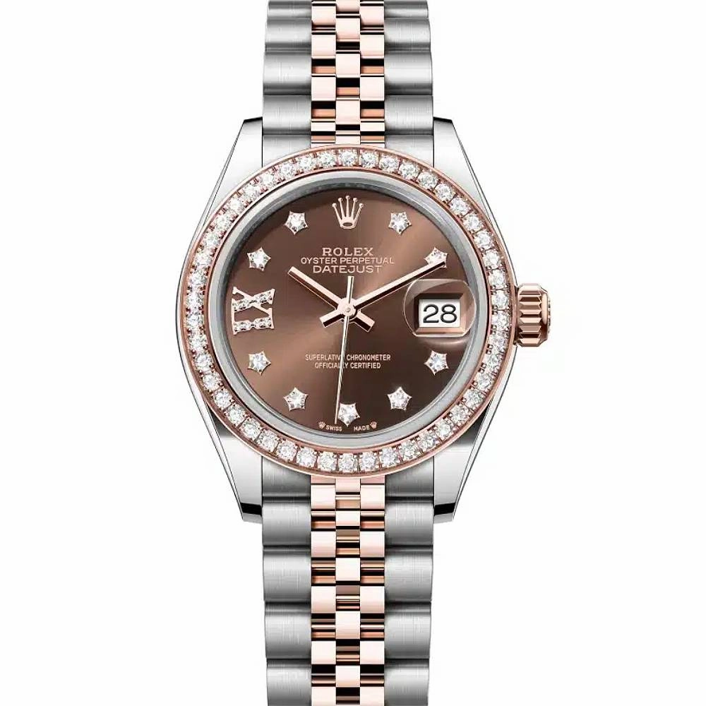 Rolex Lady-Datejust 28mm - Ref: 279381rbr-0003 - Chocolate Diamond Dial & Diamond Bezel, Two Tone Stainless Steel & 18K Rose Gold Jubilee Bracelet Women's Watch