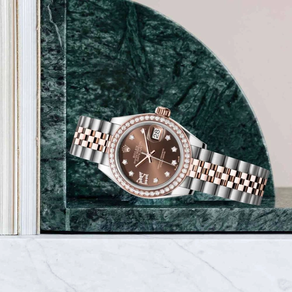Rolex Lady-Datejust 28mm - Ref: 279381rbr-0003 - Chocolate Diamond Dial & Diamond Bezel, Two Tone Stainless Steel & 18K Rose Gold Jubilee Bracelet Women's Watch