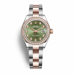 Rolex Lady-Datejust 28mm - Ref: 279381rbr-0008 - Olive Green Diamond Dial & Diamond Bezel, Two Tone Stainless Steel & 18K Rose Gold Oyster Bracelet Women's Watch